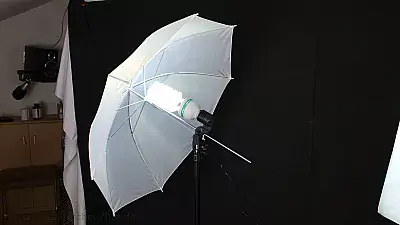 Fotostudio im Test - Schirm mit Lampe