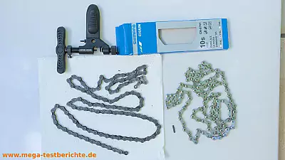 Kettennieter, Kettenstift und neue Shimano-Fahrradkette
