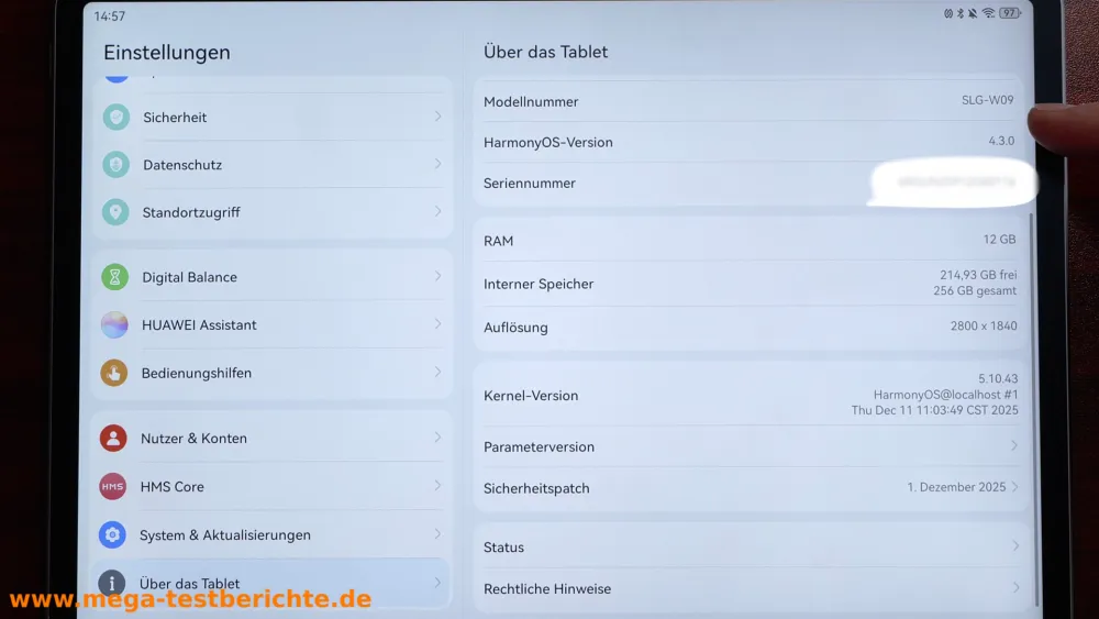 HUAWAI MatePad 11.5 S 2026 - Systemdaten